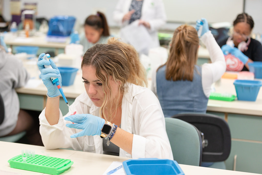 students pipetting